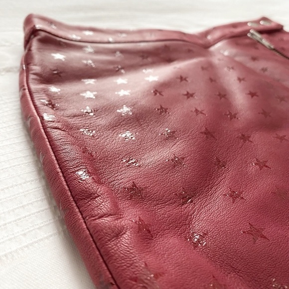 ZOE KARSSEN RED SHEEP LEATHER SHIMMER STAR EXPOSED ZIPPER MINI SKIRT - S - Picture 8 of 9